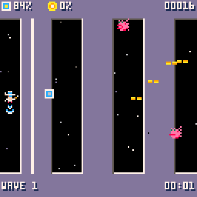 Animated GIF of Some People Call Him the Space Cowboy, a retro-style video game where the player shoots at waves upon waves of silly space squid.